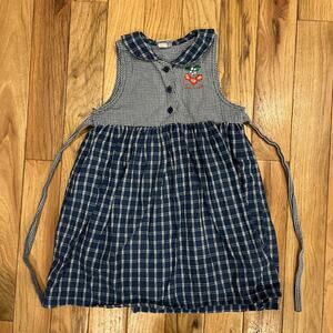 Vintage Oshkosh Bgosh Baby Girl Plaid Cherry Dress 6 Gingham